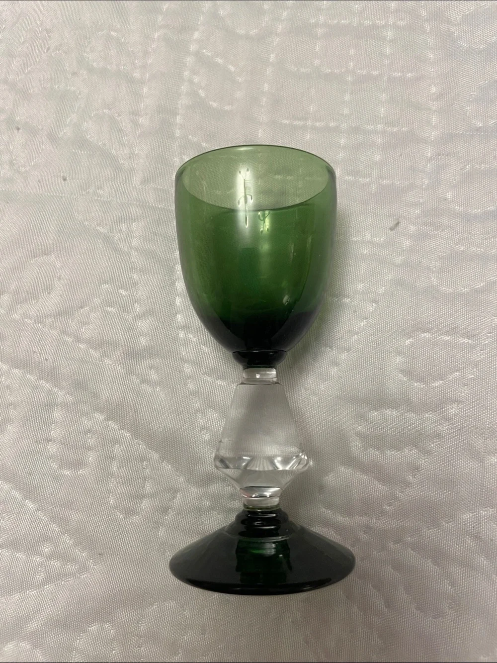 📍Vintage AQUARIUS Green Cordial Barware Glass with Geometric Crystal Accent